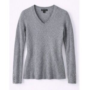 Banana Republic 100% Merino Wool V Neck Sweater Gray Small Lightweight Knit